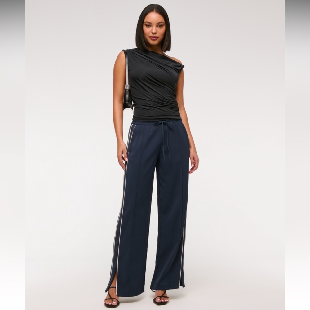 Abercrombie Navy Track Pants with White Stripes
